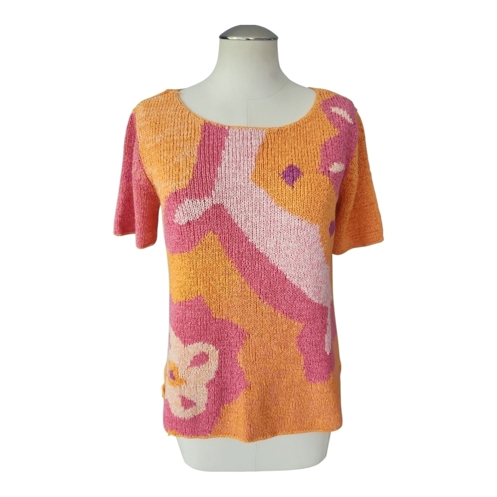 JH Collectibles Vintage Knit Sweater Top Size M | Pink Orange Floral Abstract - Picture 2 of 9